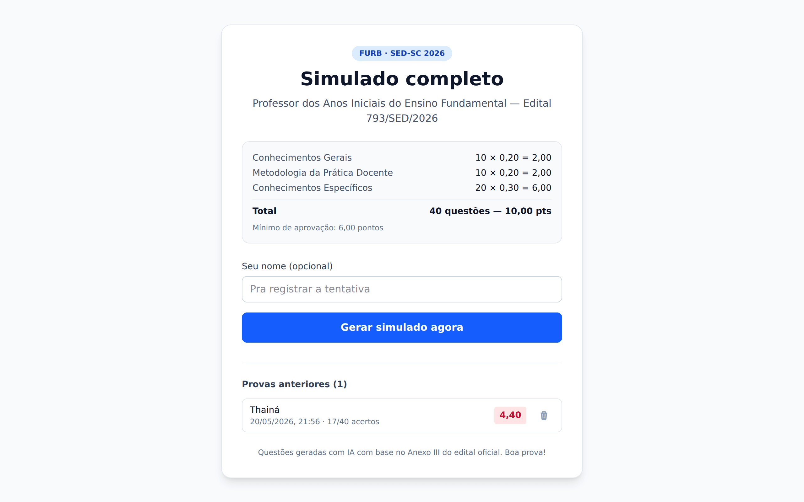 Simulado SED-SC — screenshot